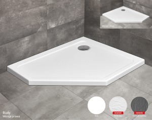 Radaway DOROS PT E 100x80 STONE WHITE prawy brodzik pięciokątny SDRPT1080-01-04SR