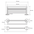 BEMETA 104219074 WHITE Biała półka na ręczniki z relingiem 500 mm rysunek techniczny