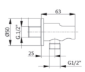 Przyłącze kątowe z uchwytem 1/2'' / 1/2'' (mosiądz) czarny mat 4133N/CZAR rysunek techniczny