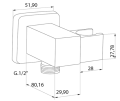 Przyłącze kątowe z uchwytem - przegłubowe 1/2'' / 1/2'' (mosiądz) chrom 4171 rysunek techniczny
