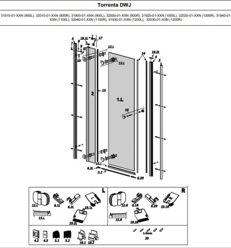 Radaway uszczelka magnetyczna drzwi Torrenta (KDJ, KDD, DWJ, DWJS), Carena (KDJ, DWJ, DWB) komplet
