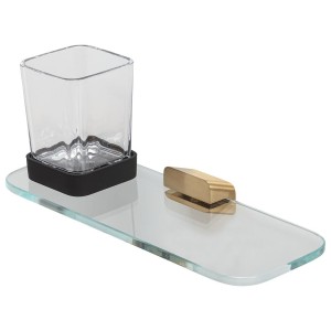 GEESA SHIFT BRUSHED GOLD COLLECTION Szklanka wisząca z półką szklaną Złoto szczotkowane 919902-07