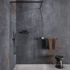 GEESA SHIFT BRUSHED METAL BLACK COLLECTION Wieszak na ręcznik Brushed metal black with Półka in tranZapasowynt glass
