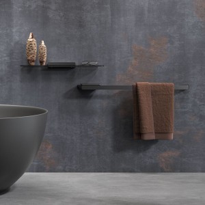 GEESA SHIFT BRUSHED METAL BLACK COLLECTION Wieszak na ręcznik with Półka Brushed metal black