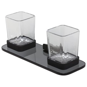 GEESA SHIFT BRUSHED METAL BLACK COLLECTION Szklanka wisząca double Brushed metal black with Półka in smoked glass