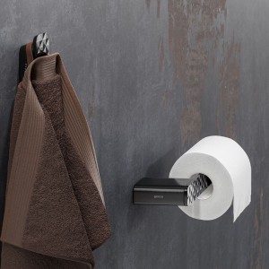 GEESA SHIFT BRUSHED METAL BLACK COLLECTION Wieszak na papier toaletowy z diamentowym wzorem szczotkowany czarny metal ( lewy)