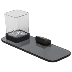 GEESA SHIFT BRUSHED METAL BLACK COLLECTION Szklanka wisząca Brushed metal black with Półka in smoked glass
