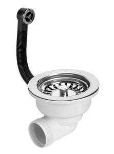 McAlpine HC162-SS-B-25 Spust zlewozmywakowy odejście poziome 11/2"x113mm z sitkiem wyciąganym ze stali nierdzewnej, przelew okrągły