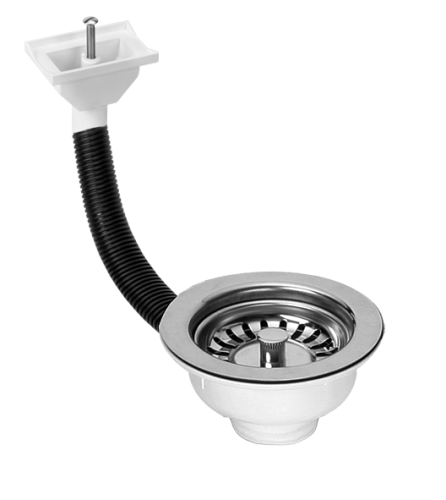 McAlpine FSW50PDR Spust zlewozmywakowy 11/2"x113mm z sitkiem wyciąganym ze stali nierdzewnej, przelew horyzontalny.png