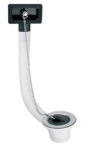 McAlpine HC17PR Spust zlewozmywakowy 11/2"x40mm z sitem ze stali nierdzewnej i korkiem gumowym i łańcuszkiem, przelew prostokątny