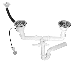 McAlpine HC7HC12DR-POL2 Syfon zlew.rurowy podwójny 3,5"X50mm z podłą.pralki lub zmywarki,spust z mech.automatycznym