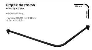 Duschy 675-20 Drążek do zasłon VINKEL czarny 90x90cm