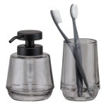 *Sealskin Mood Zestaw: dozownik na mydło 380 ml i kubek na szczoteczkę Szary 800053