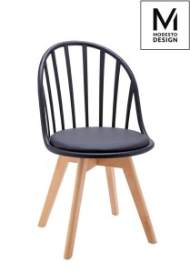 Modesto Design krzesło ALBERT czarne- polipropylen, ekoskóra, drewno bukowe PW801.BLACK