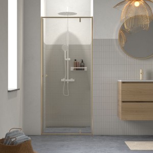 Sealskin Contour drzwi prysznicowe uchylne do wnęki 90 cm, wysokość 200 cm, szczotkowane złoto, przezroczyste bezpieczne szkło 6 mm CD200906495100