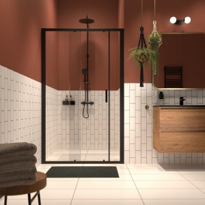 Sealskin Drzwi przesuwne z cichym domykiem oraz auto-close INC. 140x200cm  8mm Czarny mat z powłoką clear glass XI101406195100