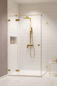 Radaway Essenza Pro KDJ Brushed Gold kabina kwadratowa/prostokątna drzwi 120 lewe do kompletowania ze ścianką, szkło przejrzyste. Dostawa gratis!