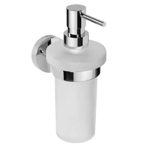 X-ROUND wiszący dozownik mydła 230ml, mleczne szkło, chrom