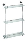 SAPHO XR608 X-ROUND E półka szklana potrójna z relingiem 380x675x130mm, chrom