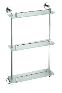 SAPHO XR608 X-ROUND E półka szklana potrójna z relingiem 380x675x130mm, chrom