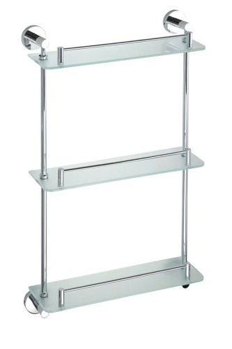 X-ROUND E półka szklana potrójna z relingiem 380x675x130mm, chrom