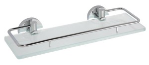 SAPHO XR607 X-ROUND E półka szklana z relingiem 300x130mm, szkło mleczne, chrom