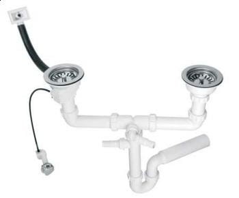 McAlpine HC7HC12R-POL2 Syfon zlew.rurowy podwójny 3,5X50mm z podłą.pralki lub zmywarki,spust z mech.automatycznym,przelew