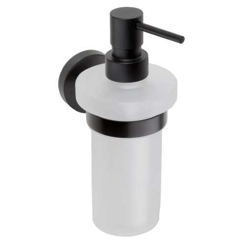 X-ROUND BLACK wiszący dozownik mydła 230ml, szkło mleczne, czarny mat