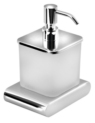 FLORI dozownik do mydła 300ml, szkło mleczne, chrom