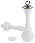 AQUALINE WEH070 Syfon zlewozmywakowy, nierdzewny wypust 80mm, korek z uchem, DN32, biały