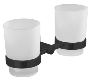 AQUALINE SB205 SAMBA podwójny uchwyt na kubki, szkło mleczne, czarny mat