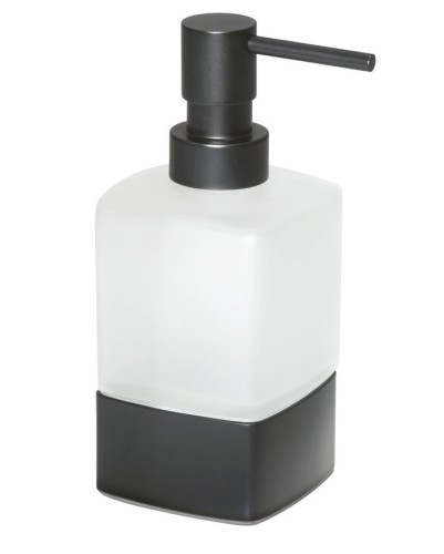 LOUNGE dozownik mydła do postawienia, 280 ml, szkło mleczne, czarny mat
