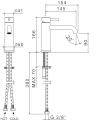 Vema Tiber Steel Bateria umywalkowa z korkiem klik-klak stal nierdzewna V17011/K rysunek techniczny