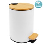 AQUALINE BI007 BAMBUS kosz na śmieci okrągły 5l, Soft Close, biały mat