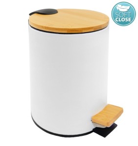 AQUALINE BI007 BAMBUS kosz na śmieci okrągły 5l, Soft Close, biały mat