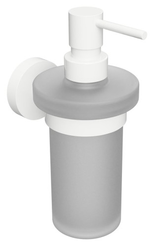 X-ROUND WHITE wiszący dozownik mydła 230ml, szkło mleczne, biały mat