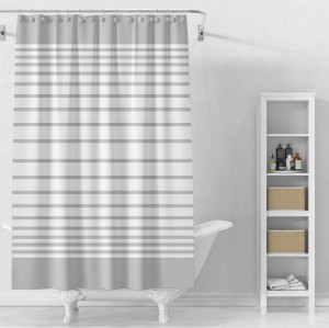 AQUALINE ZV033 Zasłonka prysznicowa 180x180cm, winylowa, przezroczysta/biała, paski