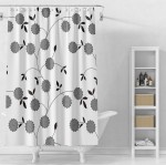 AQUALINE ZV037 Zasłonka prysznicowa 180x180cm, winyl, białe, czarne kwiaty