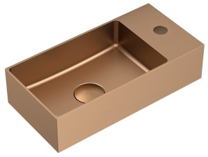SAPHO AU304 AURUM umywalka ze stali nierdzewnej, 36,5x18cm, z korkiem, lewa/prawa, miedź mat