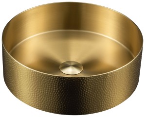 SAPHO AU201-T AURUM umywalka nablatowa ze stali nierdzewnej, średnica 38cm, z odpływem, metal tłoczony, złoty mat