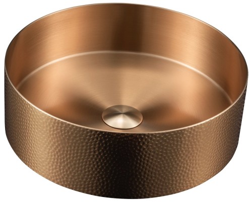 AURUM umywalka ze stali nierdzewnej na blat, średnica 38cm, z odpływem, metal tłoczony, miedź mat