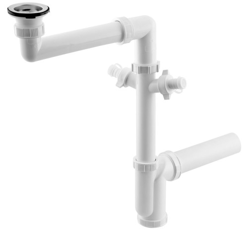 Bruckner 155.124.0 Syfon zlewozmywakowy oszczędzający miejsce, 2 podłączenia, spust z korkiem, 6/4", DN40, biały.jpg