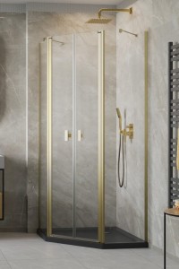 Radaway Nes 6 Brushed Gold PTD kabina pięciokątna, drzwi wahadłowe 10051000-99-01 do kompletowania ze ścinkami bocznymi.