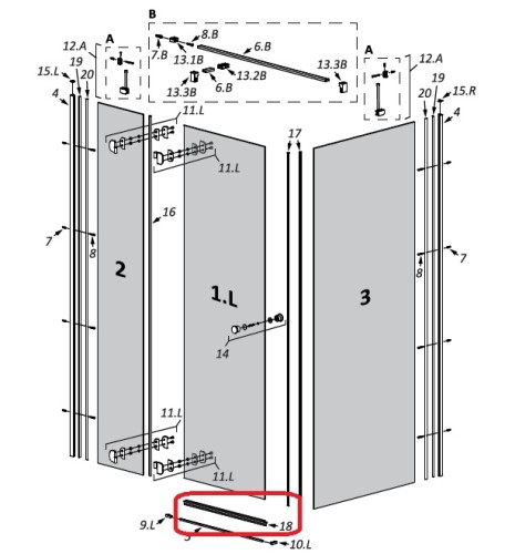 Radaway Uszczelka pozioma drzwi przejrzysta (cięcie kątowe) 007-106408600