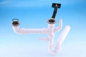 McAlpine HC7+DO2-U Syfon zlewozmywakowy rurowy podwójny 11/2"X50mm z podłączeniem pralki i zmywarki, przelew