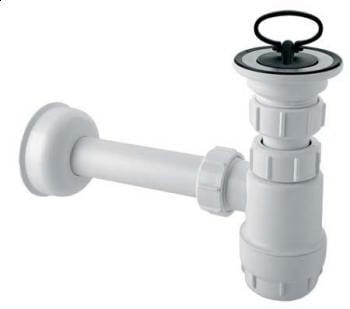 McAlpine HC1L Syfon umywalkowy butelkowy niski 1.1/4x32mm z sitem ze stali nierdzewnej i korkiem gumowym