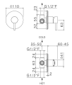 Vema Tiber Steel Bateria natryskowa podtynkowa stal nierdzewna V17130 rysunek techniczny