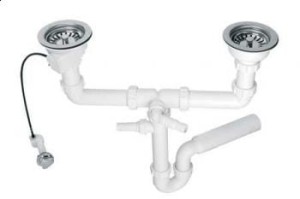 McAlpine HC7HC12-POL5 Syfon zlewozmywakowy rurowy podwójny 3,5"X50mm z podłączeniem pralki lub zmywarki, spust z mech.automatycznym