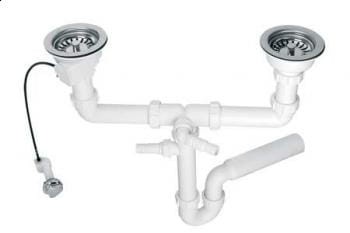 McAlpine HC7HC12-POL5 Syfon zlewozmywakowy rurowy podwójny 3,5X50mm z podłączeniem pralki lub zmywarki,spust z mech.autom