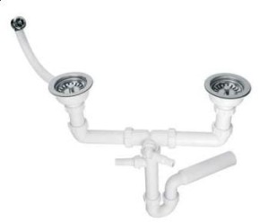 McAlpine HC7HC12-POL1-25 Syfon zlewozmywakowy rurowy podwójny 3,5"X50mm z podłączeniem pralki lub zmywarki, przelew